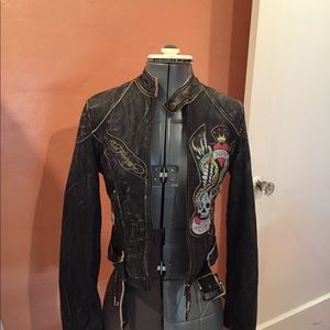 Ed Hardy Leather Jacket Size XS